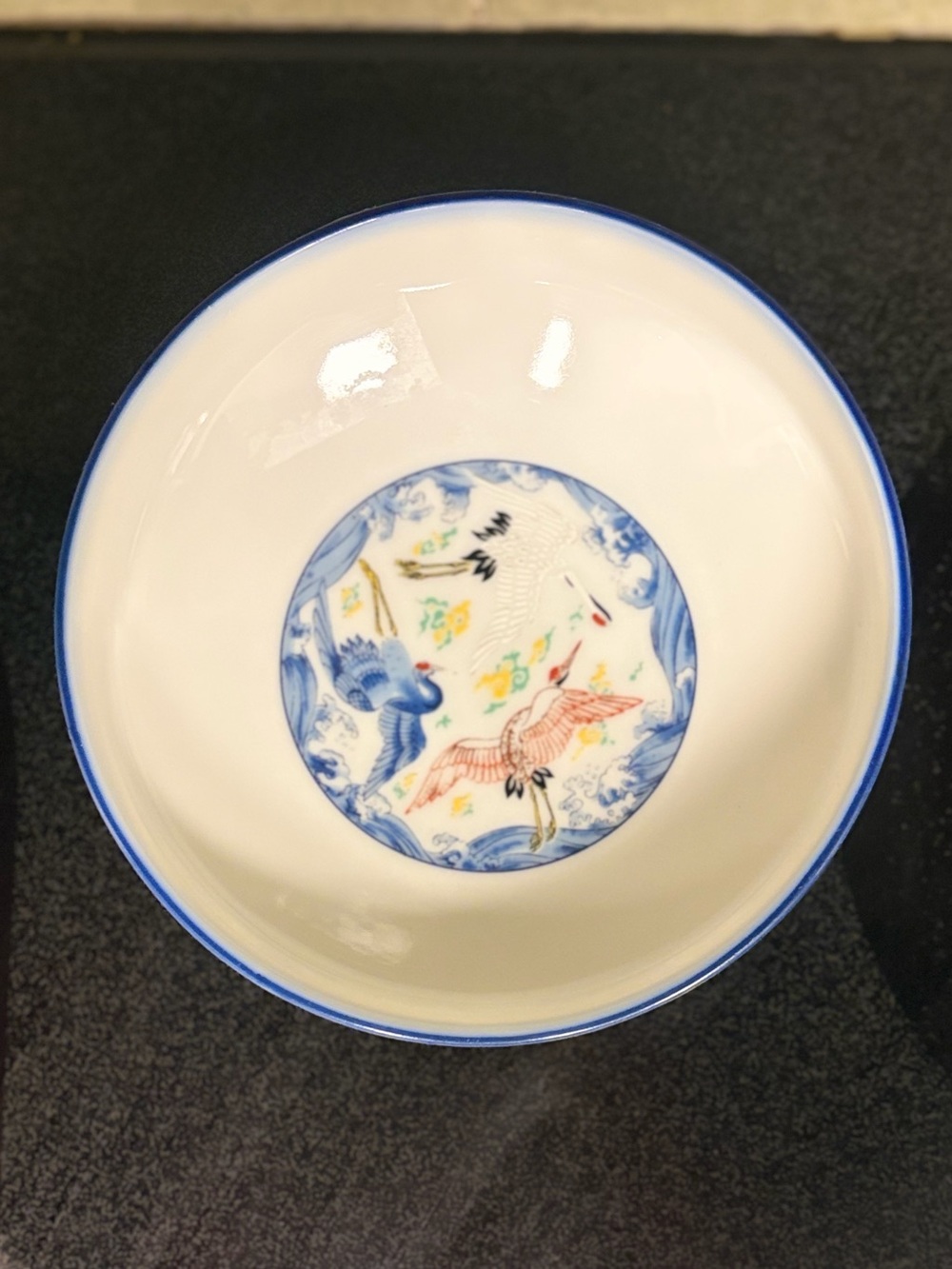 Porcelain Crane Motif Decorative Bowl in Blue and White